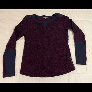 LL Bean Signature Sweater Burgundy/Navy Size XS Wool/Cotton Blend Zipper Detail